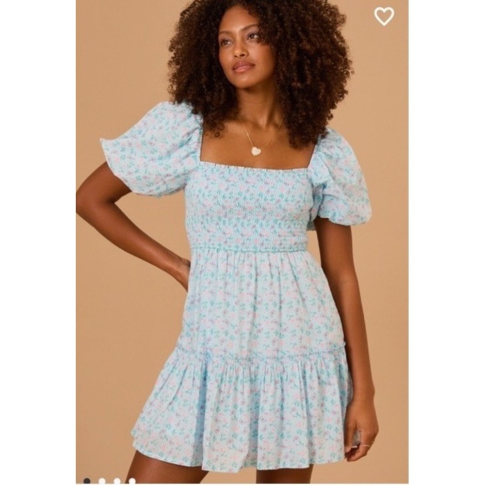 Women's Altar'd State KYA Floral Mini Dress Puff Sleeve Lined Size Med EC